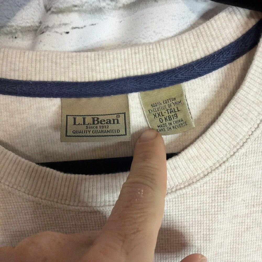 LL Bean Sweatshirt Mens XXL Beige Waffle Knit Thermal Crewneck Pullover Sweater